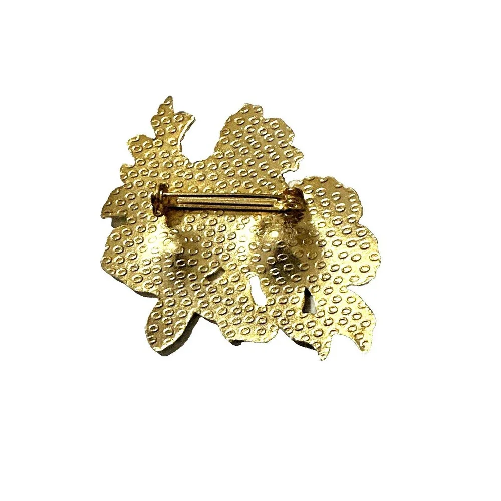 Vintage Cloisonne Enamel Brooch Ornate Floral Gold Tone Pin 1980s Retro 2.25